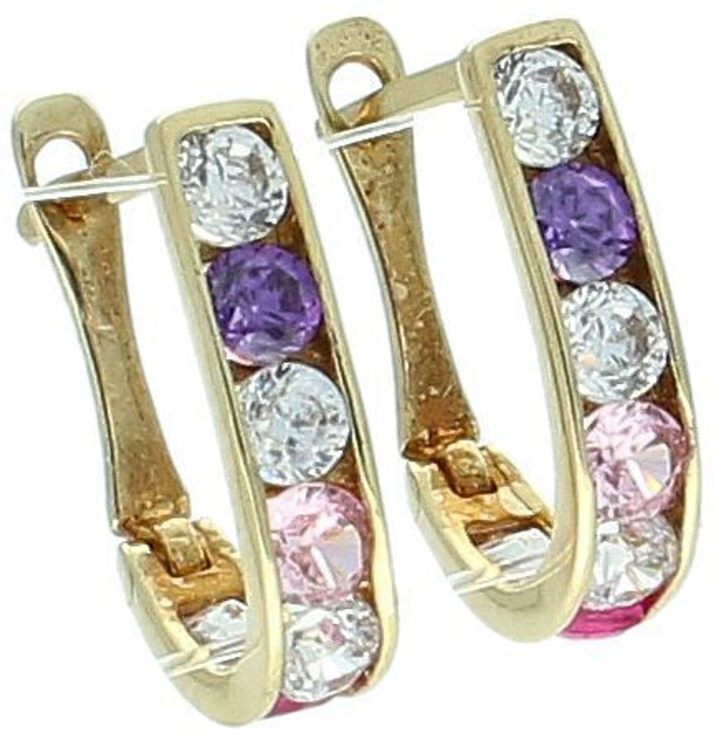 Złote kolczyki dla dziewczynki 375 kolorowa cyrkonia- KL 2R 375. Śliczne, złote kolczyki dla dziewczynki wykonane z próby 375.  Minimalistyczne kolczyki z drobnymi kolorowymi cyrkoniami 1.jpg